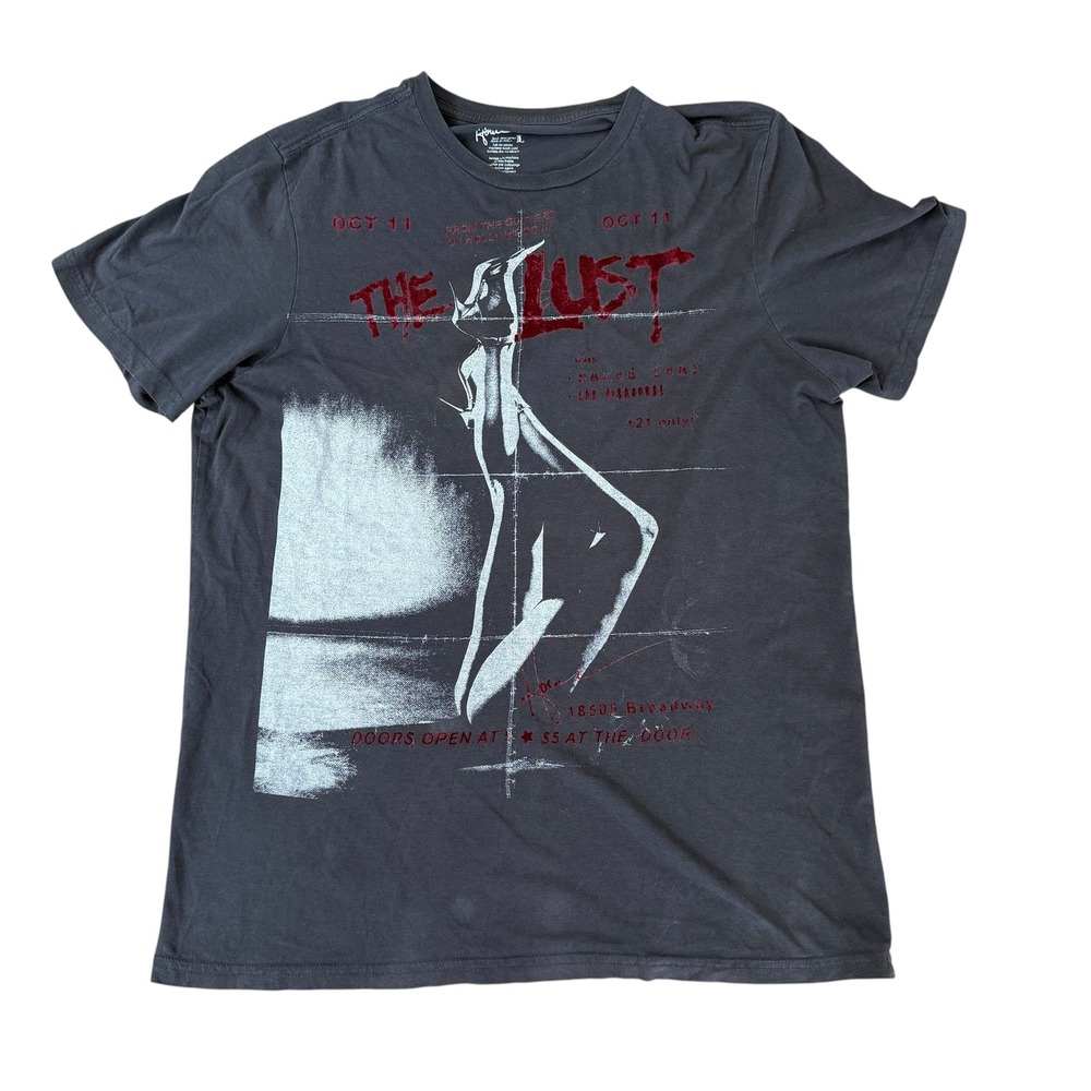 Howe The Lust T-Shirt Graphic Velvet Flocked Goth Grunge Large Faded Black